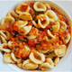 Plate of Pasta al Sugo Finto bordered by images of cacti